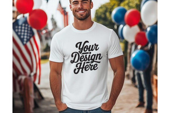 4th of July BC3001 for Men White Mockup – A Graphic Design Asset for Product Mockups