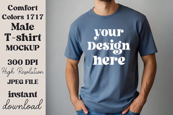 Comfort Colors 1717 Blue-jean Men Mockup - A Versatile Graphic Design Asset
