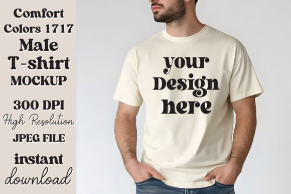 Comfort Colors 1717 Ivory Men Mockup 15 for Product Mockups and Graphics