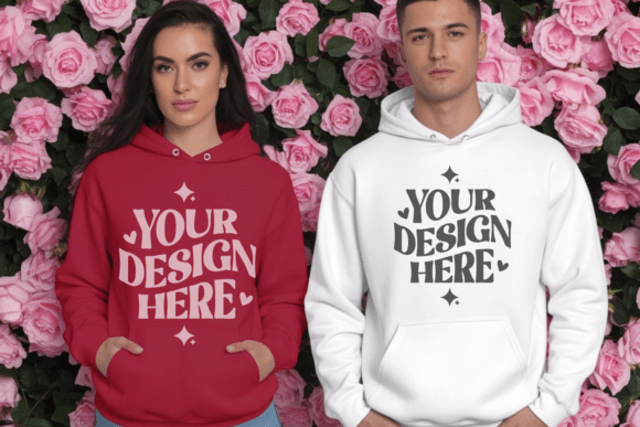 Gildan Valentine Couple Hoodie Mockup 2 for Product Mockups and Graphics