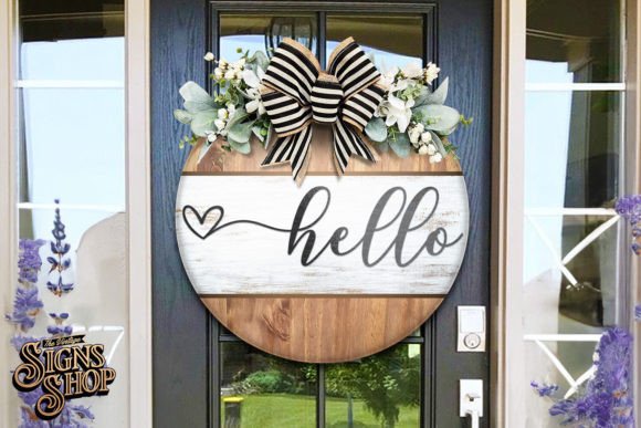 Heart Line Hello SVG Farmhouse Round for Crafts and Graphics