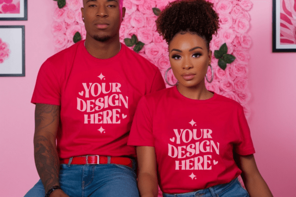 Valentine's Day Couple Shirt Mockup 19 for Product Mockups and Graphics